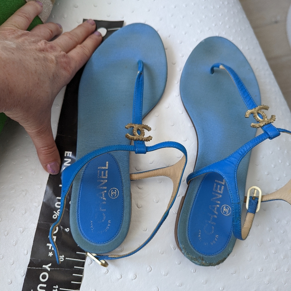 Chanel blue sandals marked 37 fit like 36.5
